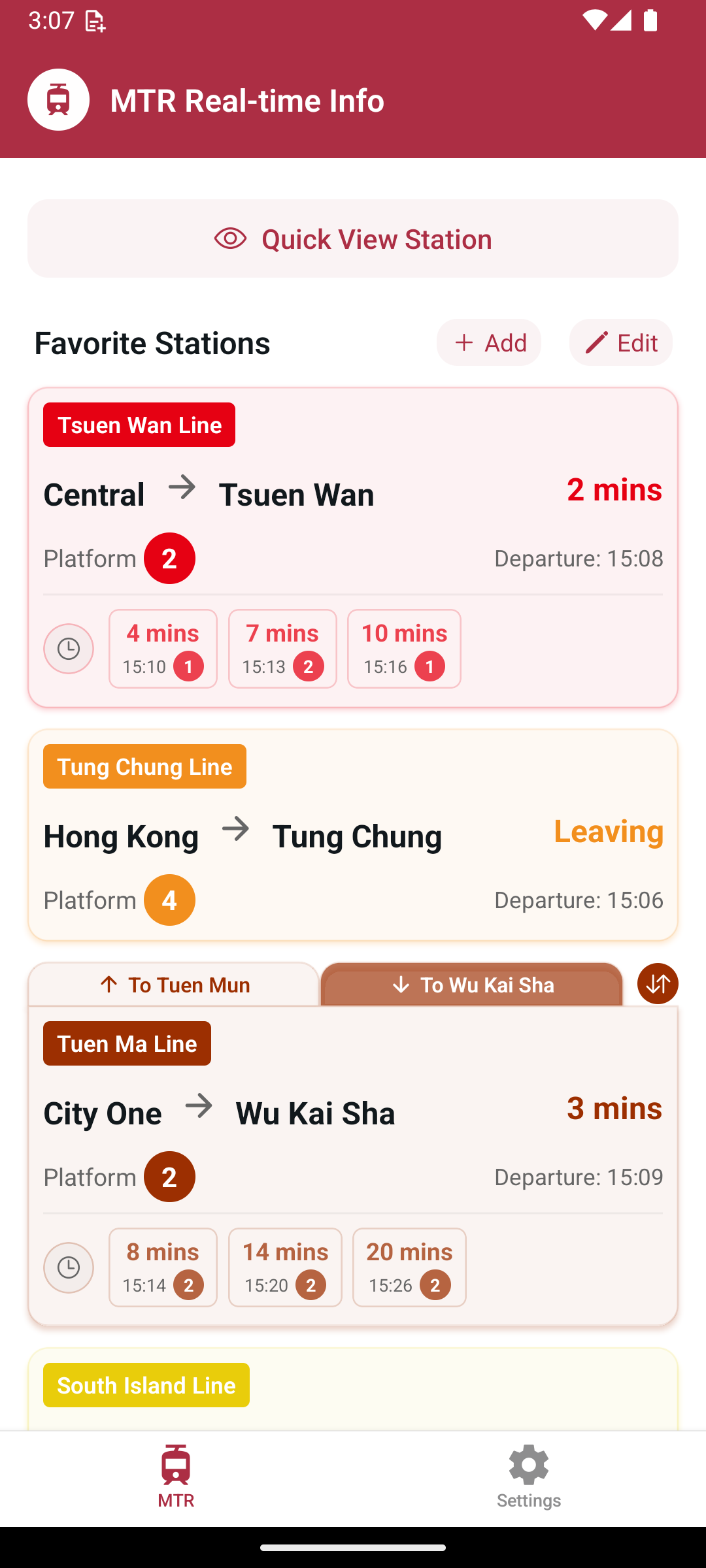 Favorite Stations Screen