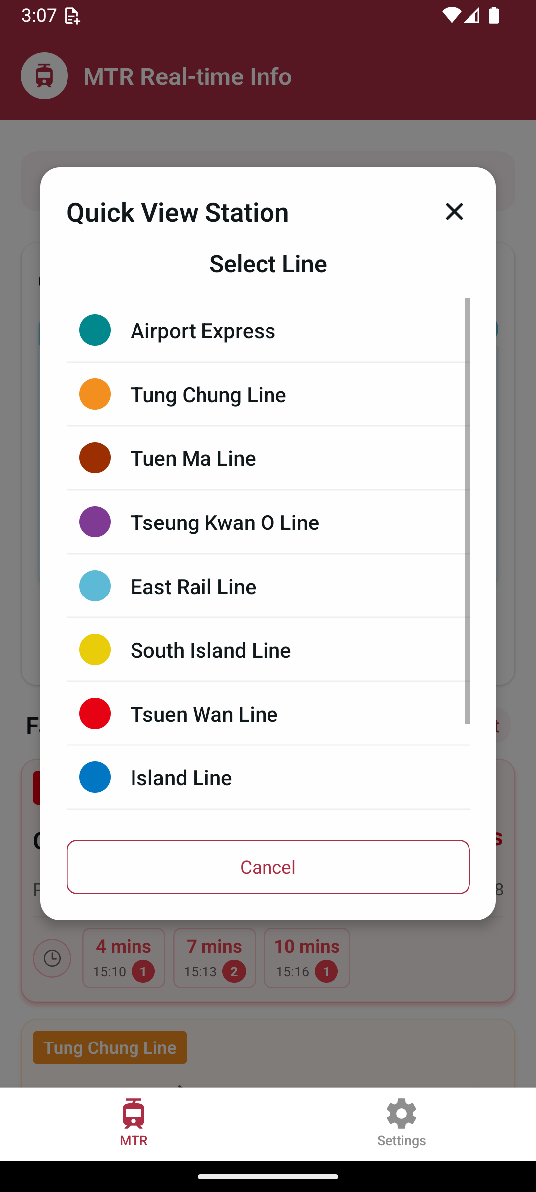 Line Selection Screen